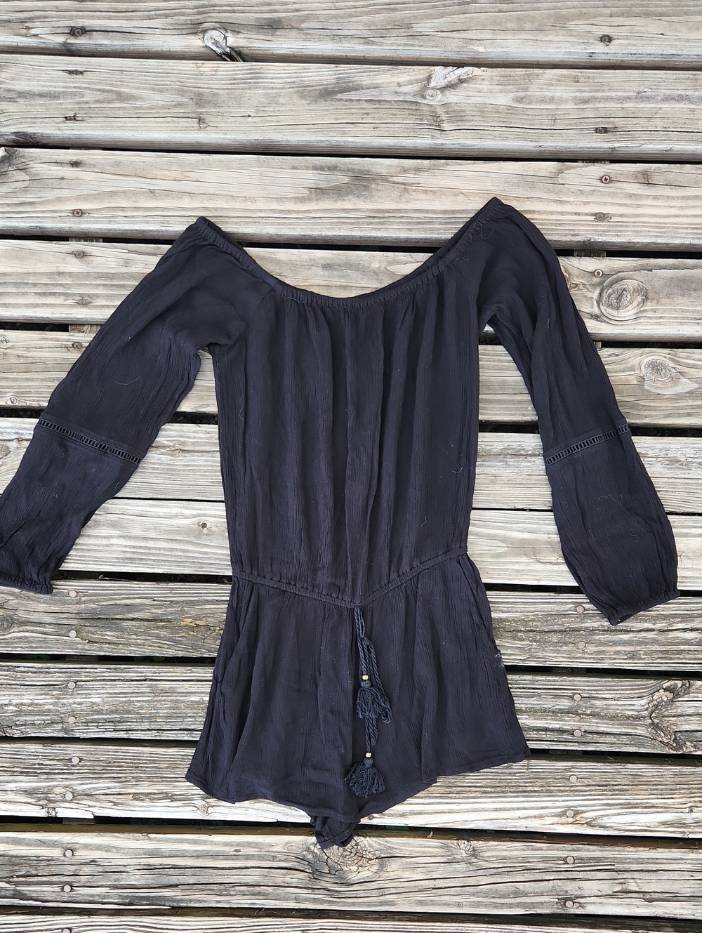 Black Boho Lightweight Romper Beach Swim XS Mossimo Off The Shoulder Tie